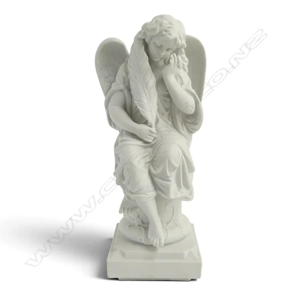 VICTORIAN PARIAN CHINA SEATED ANGEL FIGURE H310MM REPAIR TO WING Image 1++