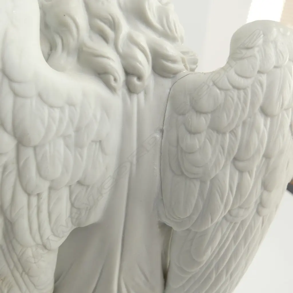 VICTORIAN PARIAN CHINA SEATED ANGEL FIGURE H310MM REPAIR TO WING Image 1++
