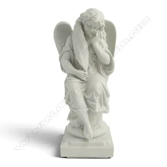 VICTORIAN PARIAN CHINA SEATED ANGEL FIGURE H310MM REPAIR TO WING