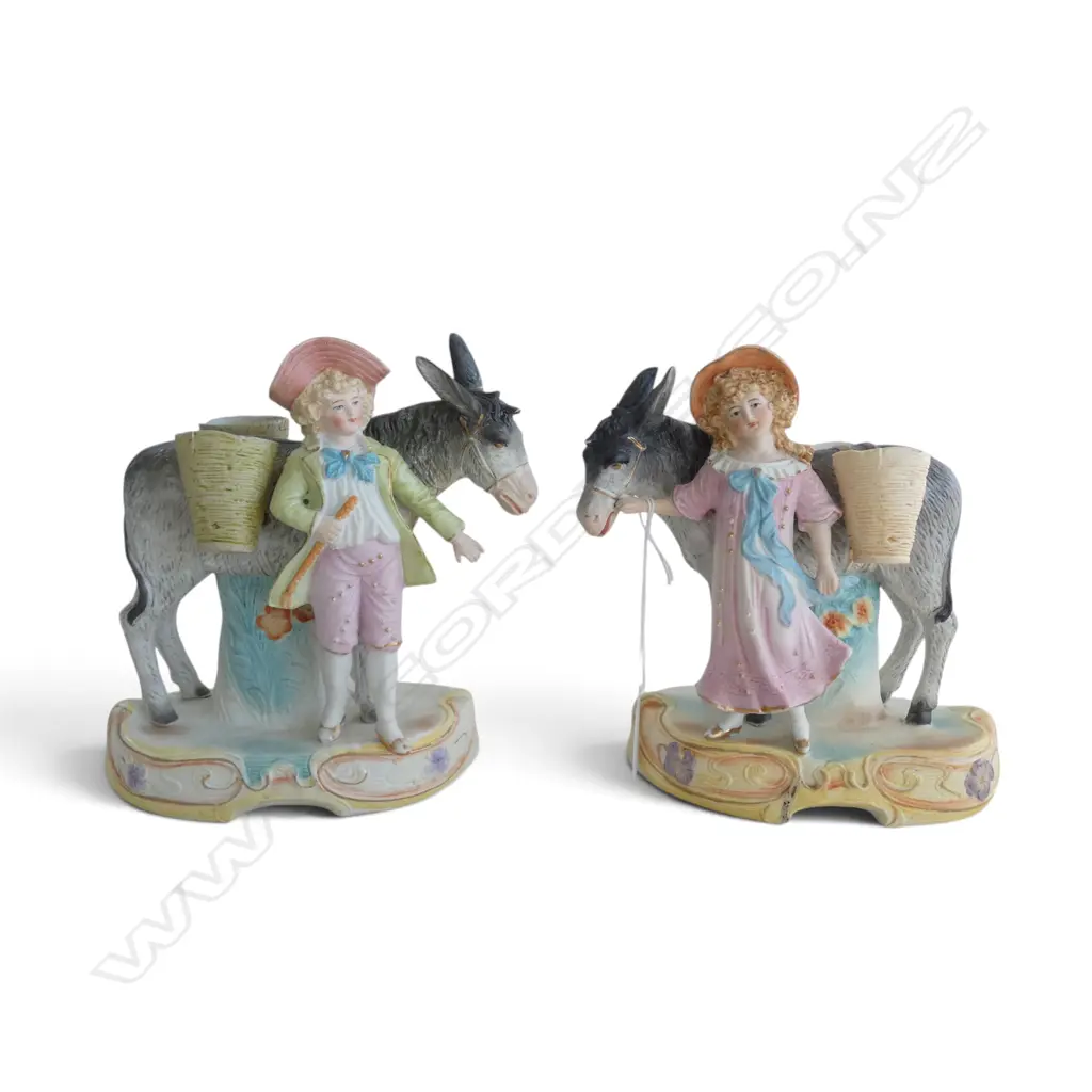 PR ANTIQUE BISQUE CHINA FIGURES CHILDREN WITH DONKEYS H170MM Image 1++