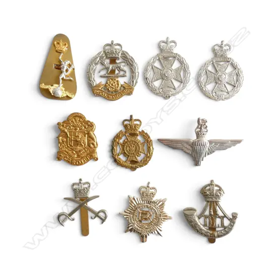 10 MILITARY CAP BADGES 