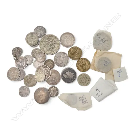 ASST OLD ENGLISH SILVER COINS ETC