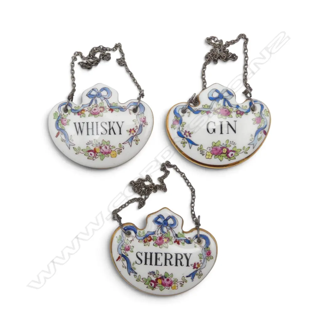 3 CROWN STAFFORDSHIRE BOTTLE TICKETS: WHISKY + SHERRY + GIN Image 1++