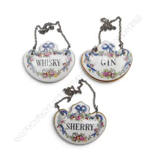 3 CROWN STAFFORDSHIRE BOTTLE TICKETS: WHISKY + SHERRY + GIN