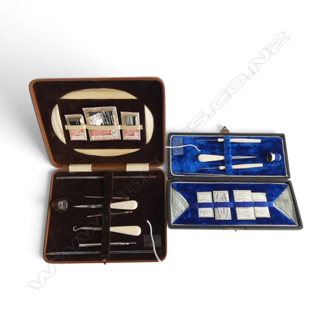2 CASED SEWING SETS bone handles Image 1++