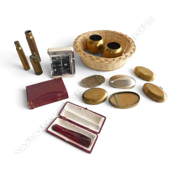 ASST. BRASS AMMUNITION SHELLS & CASES, MINIATURE PRAYER BOOKS, etc