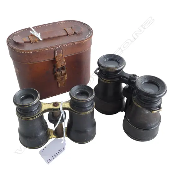 LEATHER CASE VINTAGE BINOCULARS H100MM & PR UNCASED FEILD GLASSES