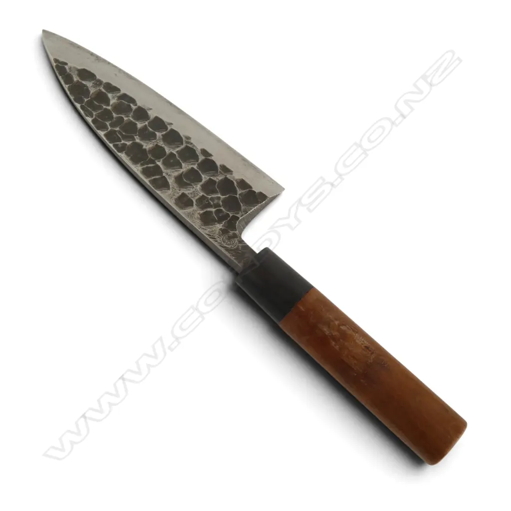HIGHEST QUALITY JAPANESE CHEF'S KNIFE, TSUCHIME DIMPLE FINISH, ROSEWOOD HANDLE, MAKER'S NAME to BLADE Image 1++