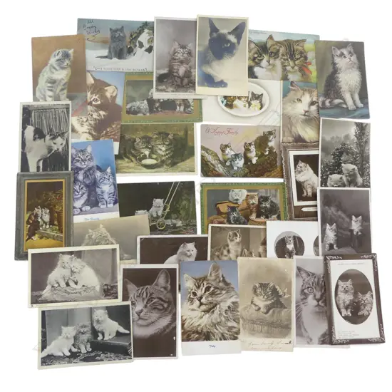 32 ANTIQUE POSTCARDS OF CATS 