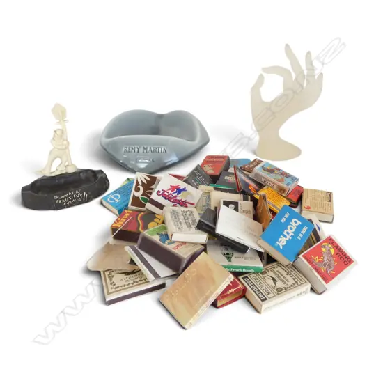 ASST. COLLECTABLES, REMY MARTIN ASHTRAY, RING HAND & VINTAGE MATCHBOXES