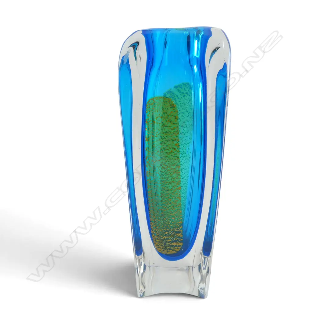 MURANO GLASS RETRO GOLD & BLUE TALL  VASE H260MM Image 1++