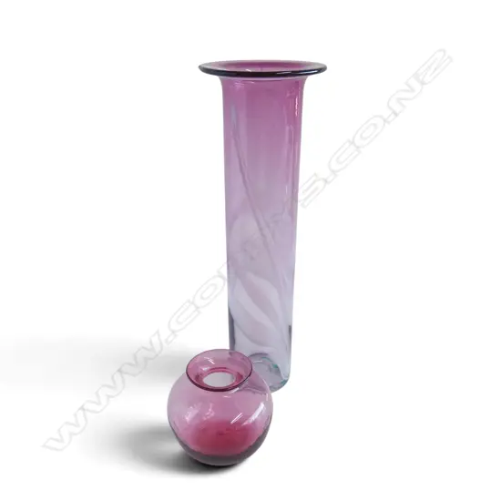 CRANBERRY GLASS STUDIO VASE SIGNED J WALSH H110MM & ANOTHER  UNSIGNED H380MM
