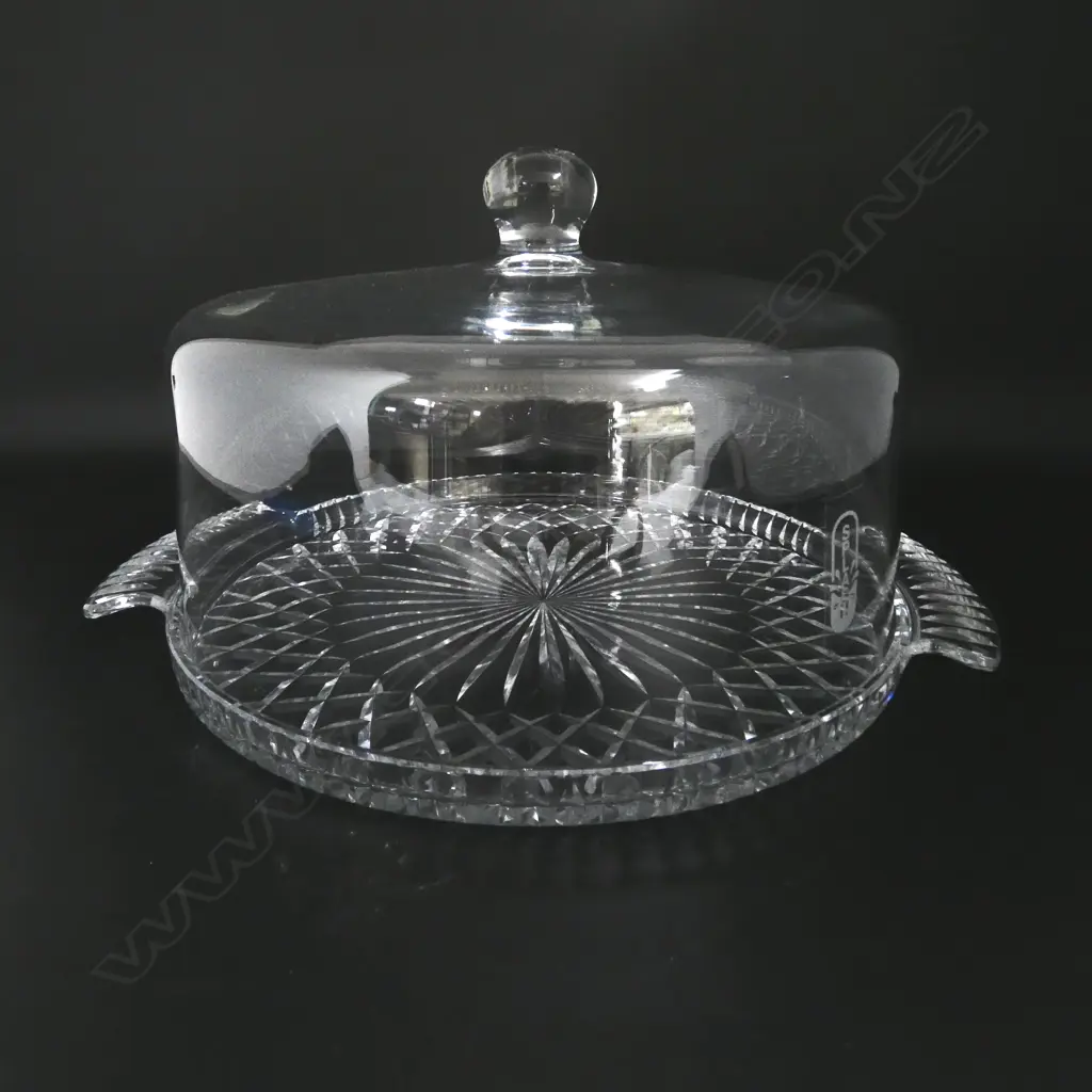 LARGE CRYSTAL DISH WITH SPLASH GLASS CAKE DOME H200 DIA340MM Image 1++