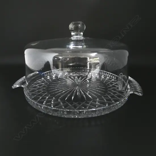 LARGE CRYSTAL DISH WITH SPLASH GLASS CAKE DOME H200 DIA340MM