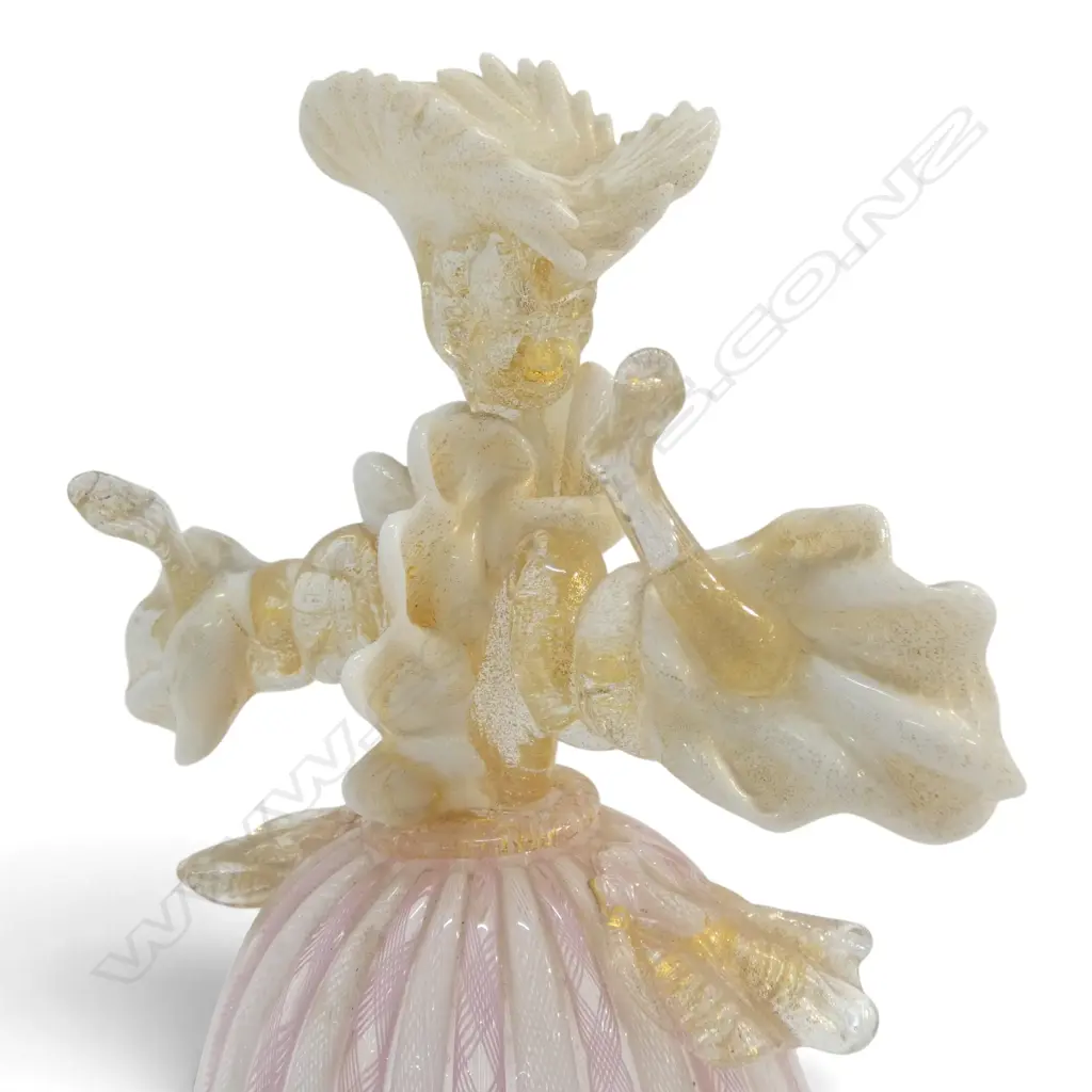 VINTAGE ITALIAN MURANO VENETIAN ART GLASS 'NOBLE LADY' IN LATICINO STRIPED DRESS. Hand made, with repair. H.265mm. Image 1++