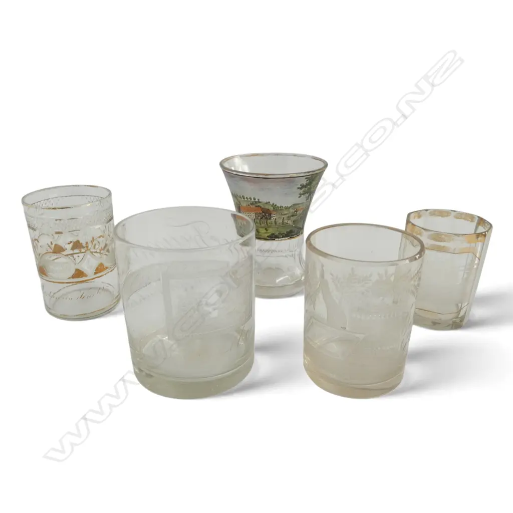 5 ANTIQUE ETCHED GLASSES H.120mm Image 1++