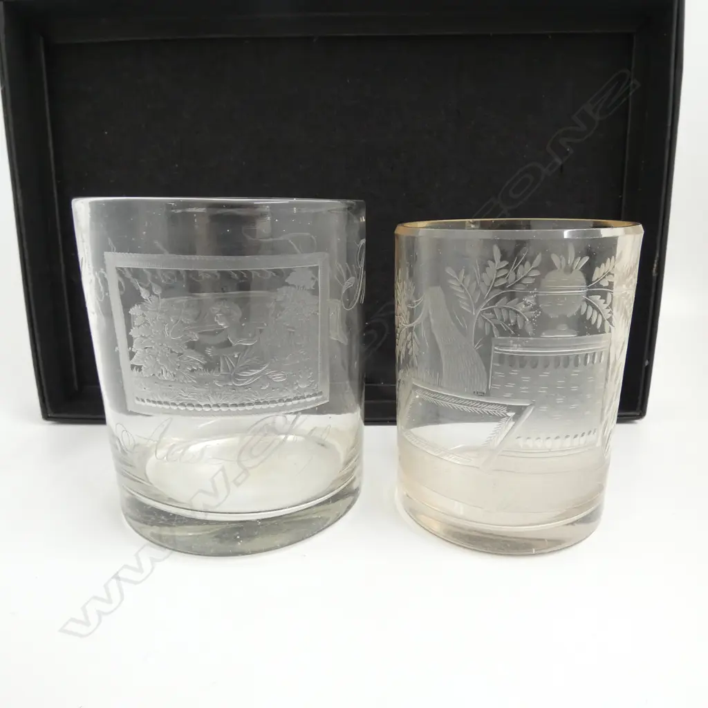 5 ANTIQUE ETCHED GLASSES H.120mm Image 1++