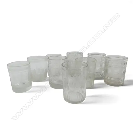 9 ANTIQUE ETCHED CRYSTAL GLASSES H.75mm