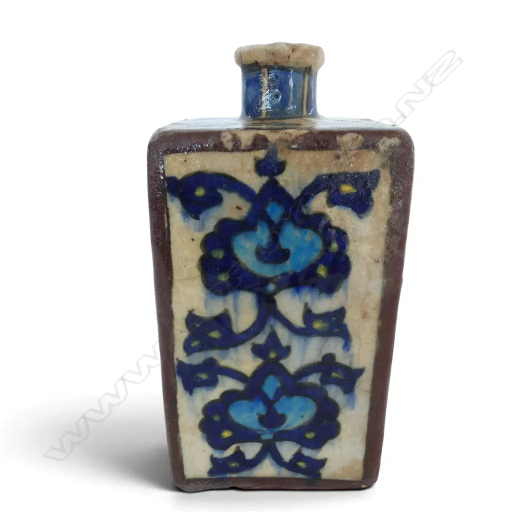 PERSIAN QAJAR STYLE SQUARE SECTION BOTTLE VASE chip to rim H.200mm Image 1++