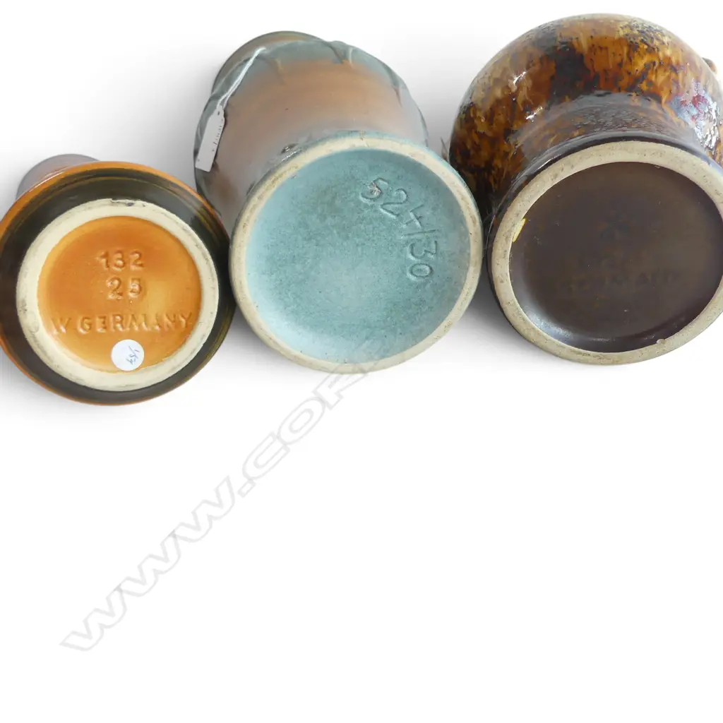 3 MID CENTURY WEST GERMAN VASES AUTUMN COLOURS H300 & 260MM Image 1++