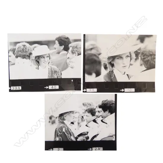 3 B/W PHOTOGRAPHS FROM CHARLES & DIANA NZ ROYAL TOUR 1983 MEETING FIREMEN - ROSS WHITE / ROSS LAND NZ HERALD 200x255mm