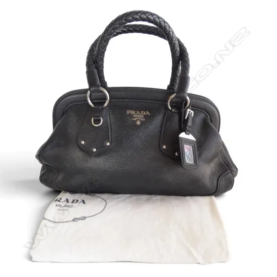 BLACK LEATHER PRADA BAG w. card dated 2007