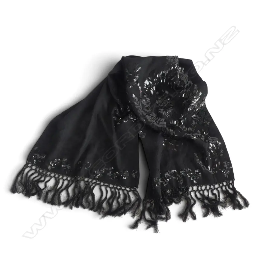 DRIES VAN NOTEN EMBROIDERED BLACK WOOL SCARF, BOXED Image 1++
