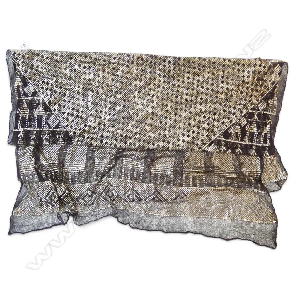 VINTAGE DECO FLAPPER EYGPTION SILVER INLAID SHAWL L2300MM Image 1++