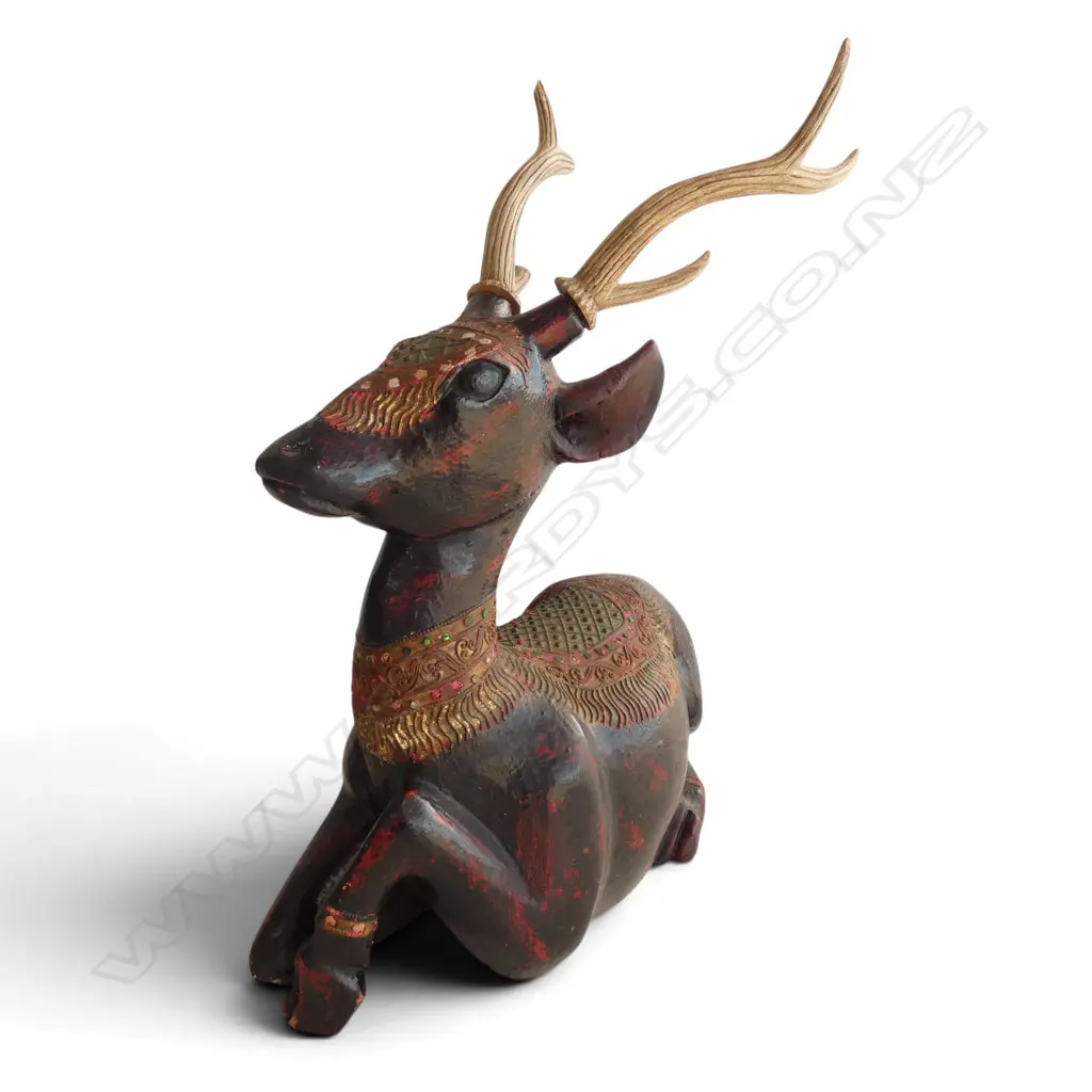 CARVED WOODEN KNEELING DEER H.450mm Image 1++