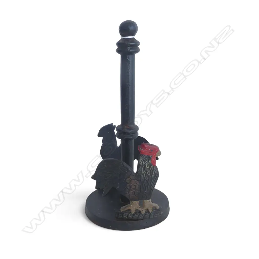 VINTAGE CAST IRON ROOSTER PAPER TOWEL HOLDER, H.280MM Image 1++