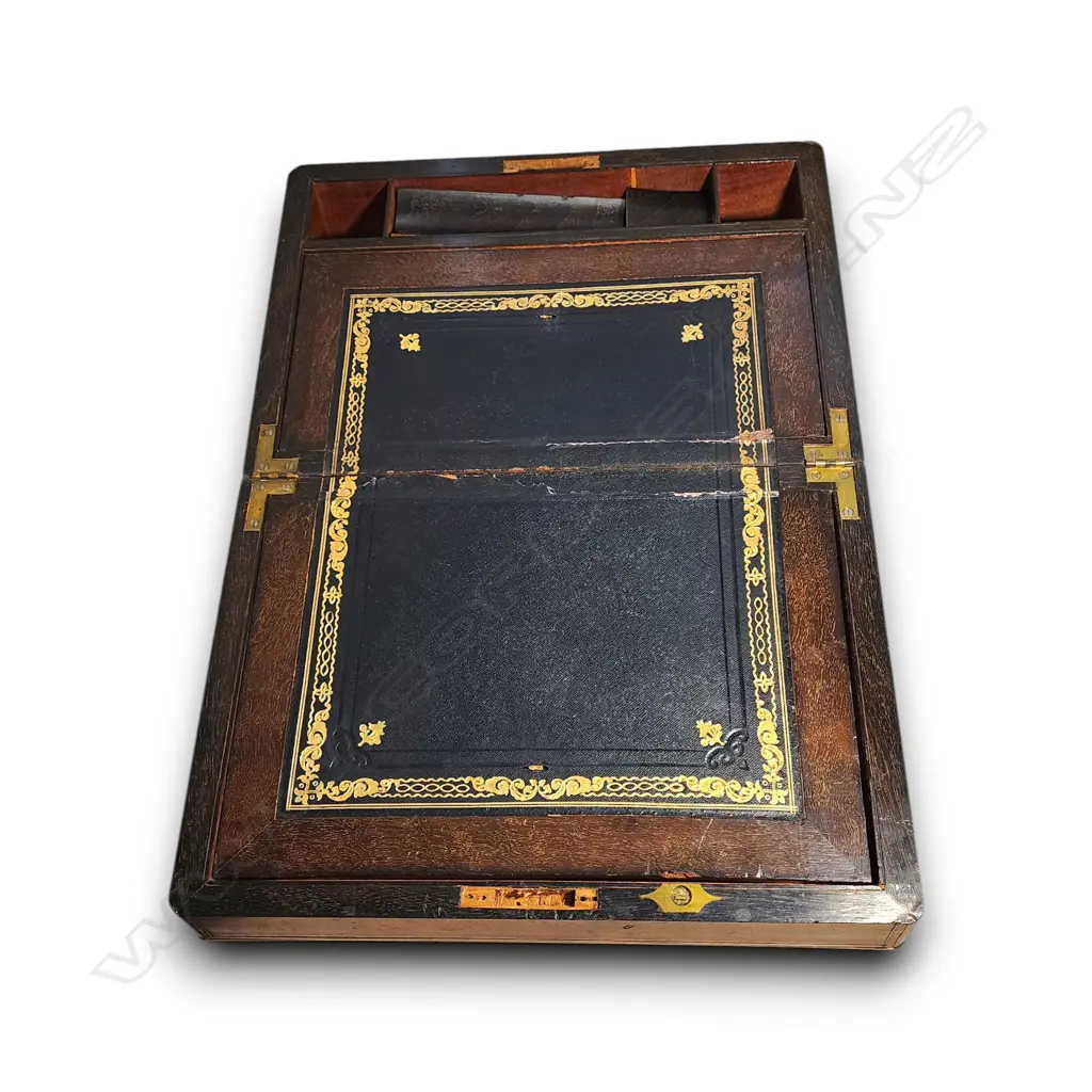 WALNUT & BRASS INLAID WRITING SLOPE Some faults 350 x 150 mm Image 1++