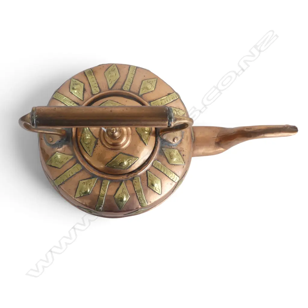 ANTIQUE MAURICE COHEN & CO LONDON COPPER BRASS & GOOSENECK KETTLE, H.300MM L.320MM Image 1++