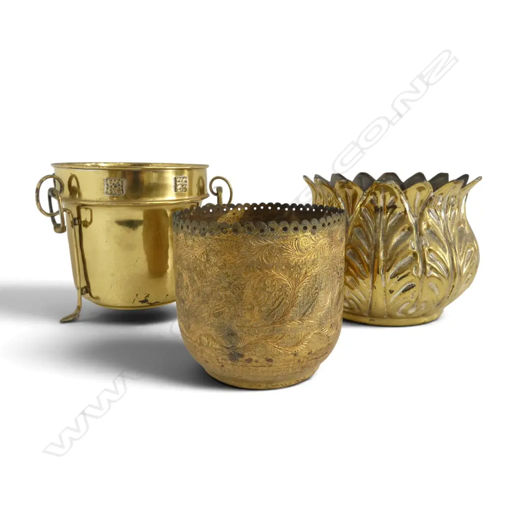 3 BRASS JARDINIERES H.185mm Image 1++