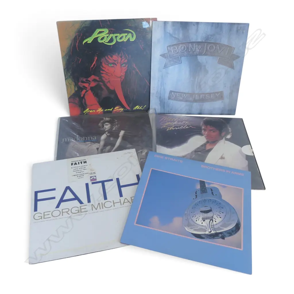 6 LPs; MADONNA, GEORGE MICHAEL, MICHAEL JACKSON, DIRE STRAITS, BON JOVI & POISON Image 1++