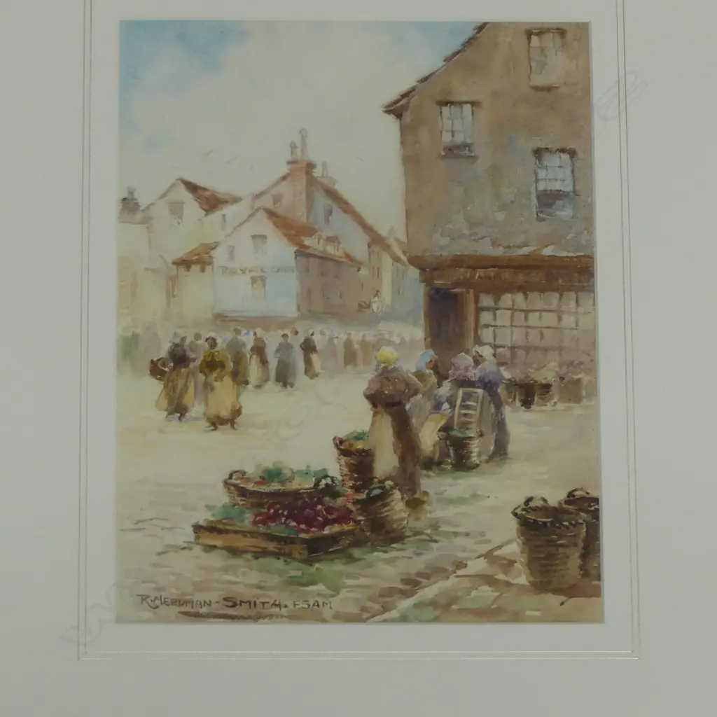 ROBERT HERDMAN-SMITH (1879-1945) 'MARKET DAY SELBY YORKSHIRE' WC 270x210mm Image 1++
