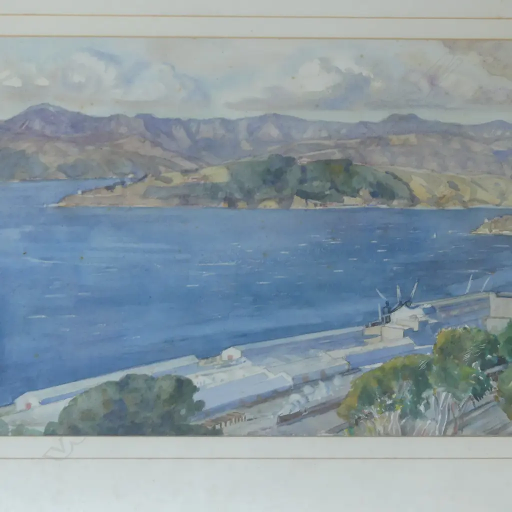 BEATRICE SEDDON (1889-1987) WELLINGTON HARBOUR, WC SIGNED & DATED 1946 370x565mm FOXING Image 1++