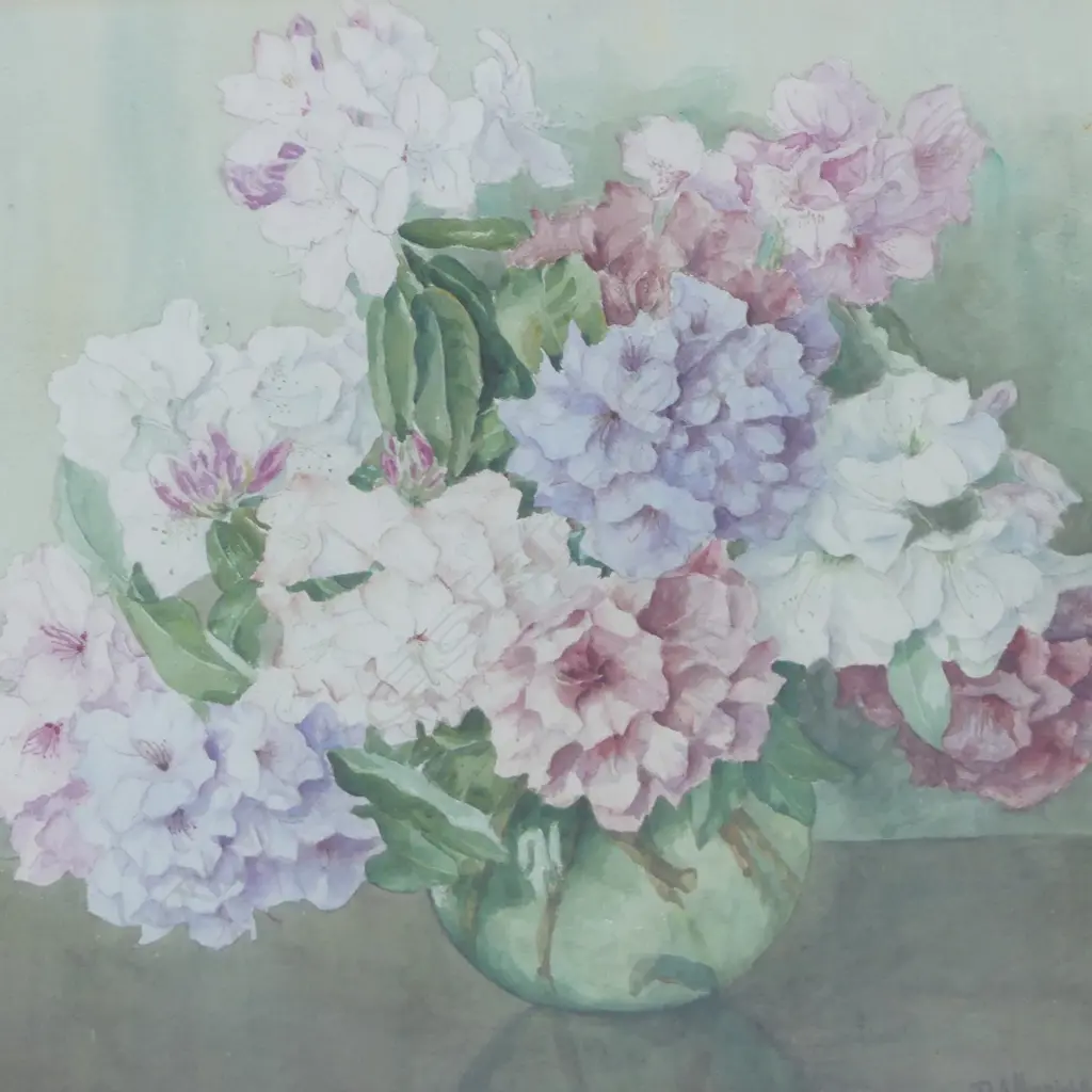 D.ALLWRIGHT, FLORAL STILL LIFE, WATERCOLOUR, 640x740mm Image 1++