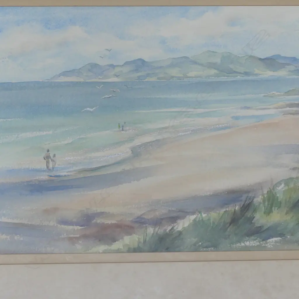 Margot Mountain (1916 - 2005) Untitled Coastal Beach Scene. Watercolour. 330mm x 515mm Image 1++