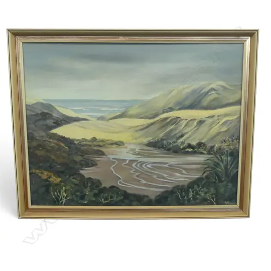 M. DOHERTY (NZ 1909-1984), FRAMED OIL ON BOARD, WILD WEST COAST BEACH AUCKLAND AREA, 490 x 640MM