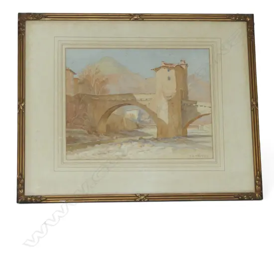 FRAMED W/C ITALIAN BRIDGE SIGNED RE BAXTER H290 W370MM