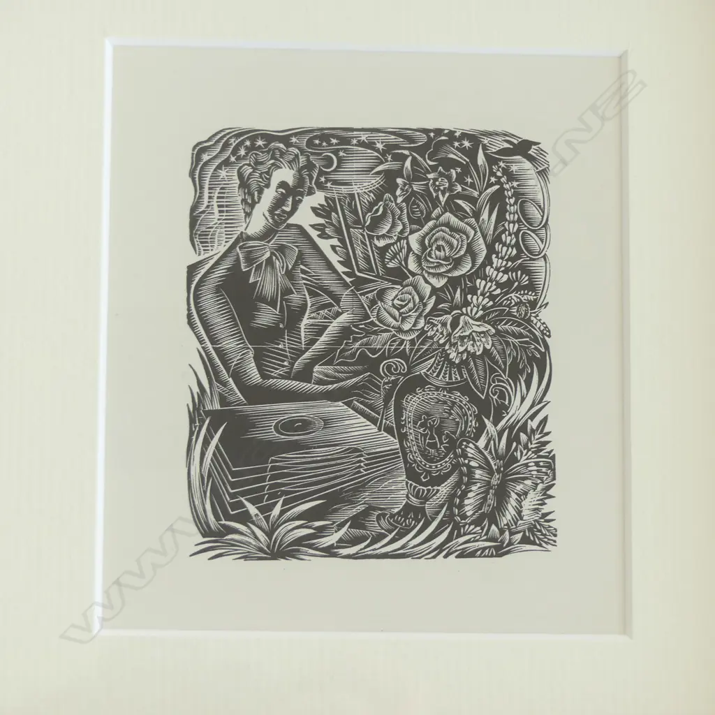 E MERVYN TAYLOR, GRAMOPHONE PLAYER, ORIGINAL BOOKPLATES FROM ENGRAVINGS ON WOOD, 115x100mm Image 1++