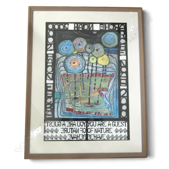 HUNDERTWASSER PRINT 'YOU ARE A GUEST OF NATURE BEHAVE' 810x570mm
