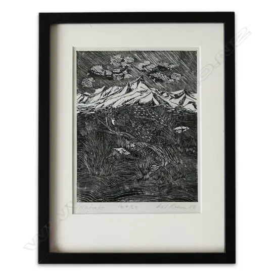 W J BROWN 'KAKAPO', WOODCUT, SIGNED, DATED, ENTITLED & NUMBERED 4/50, FRAMED, 180 x 140mm