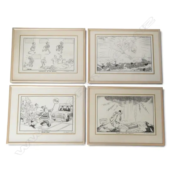 4 ORIGINAL MINHINNICK CARTOONS, 300x475mm