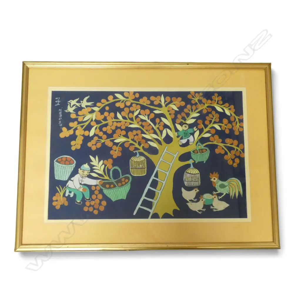 CHINESE SCHOOL, HARVEST TIME & CHICKENS, GOUACHE, 460 X 700mm Ex John Perry Estate Image 1++