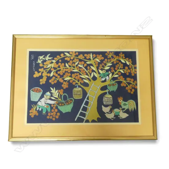 CHINESE SCHOOL, HARVEST TIME & CHICKENS, GOUACHE, 460 X 700mm Ex John Perry Estate