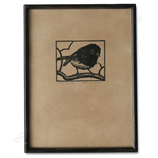 JOHN LYSAUGHT MOORE (1897-1965) 'NZ TOMTIT', WOODCUT, SIGNED & ENTITLED, 60 x 70mm
