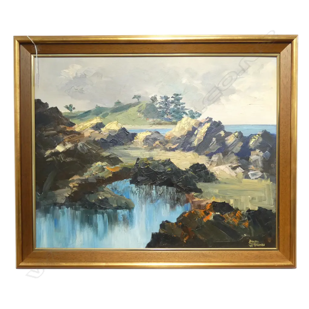 OIL ON BOARD THE POOL MATHERSONS BAY SIGED RUSSELL HOLLINS H590 W740MM Image 1++
