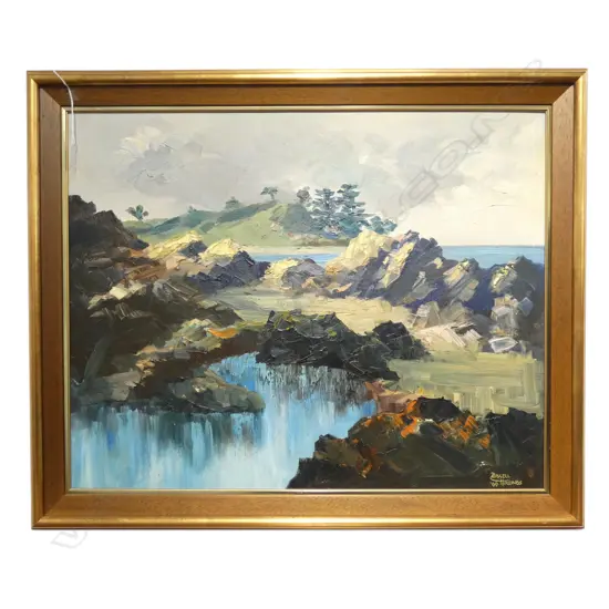 OIL ON BOARD THE POOL MATHERSONS BAY SIGED RUSSELL HOLLINS H590 W740MM
