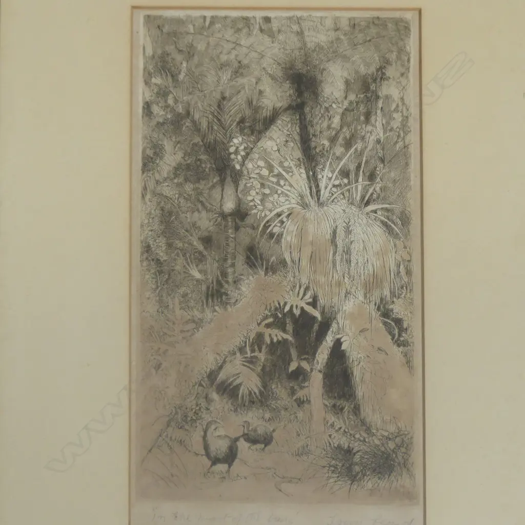 FRAMED ETCHING IN THE HEART OF THE BUSH SIGNED TREVER LLOYD H230 W130MM Image 1++